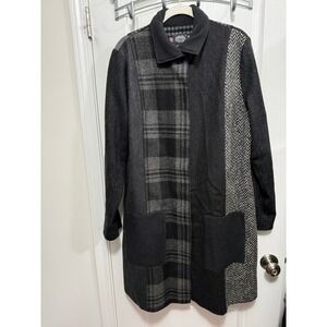Vintage Cameleon Wool Patchwork Coat Womens‎ M Plaid Houndstooth Long Jacket USA